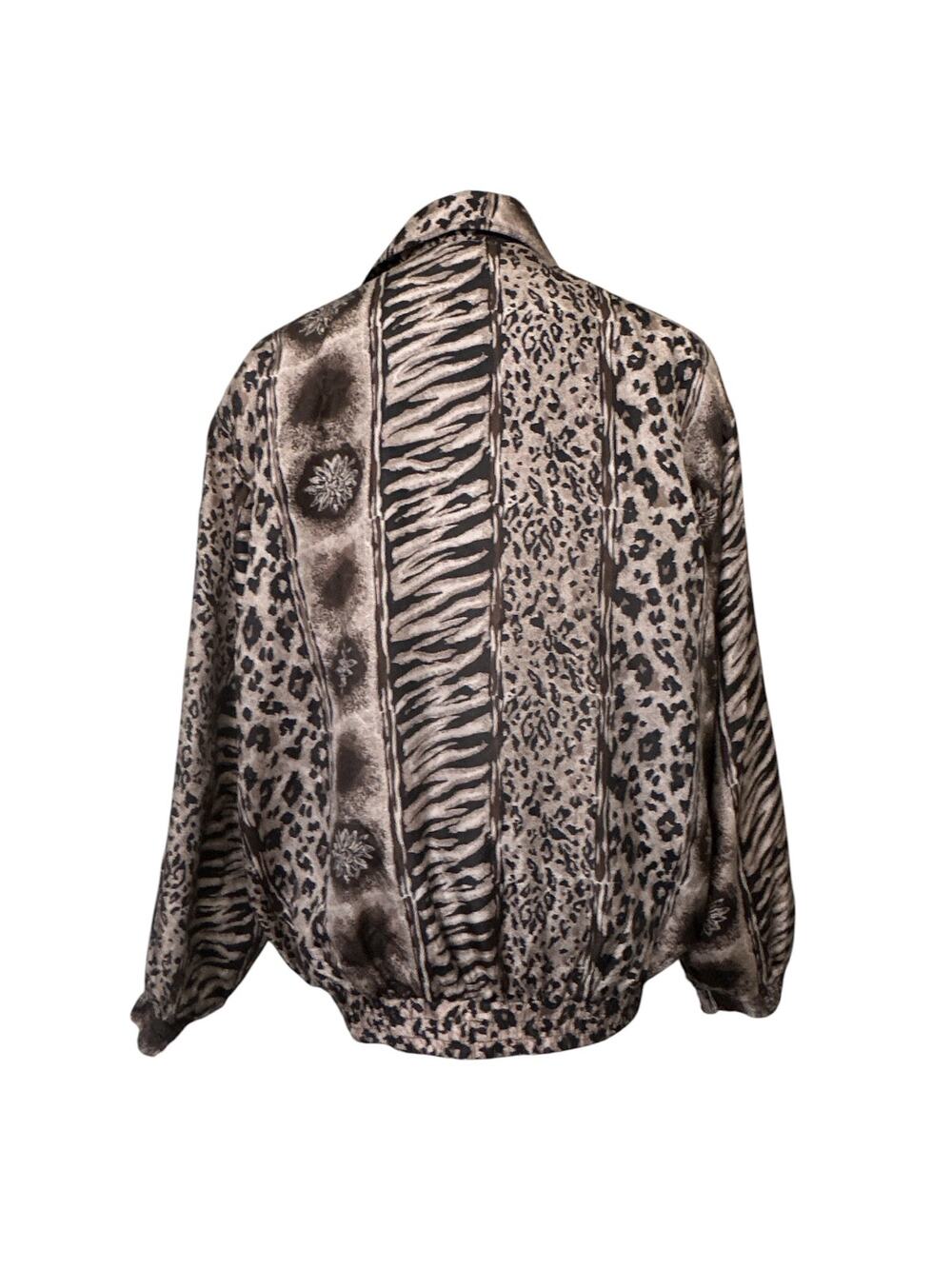 Vintage Fuda International Silk Bomber Jacket Leopard Zebra Print Women's XL